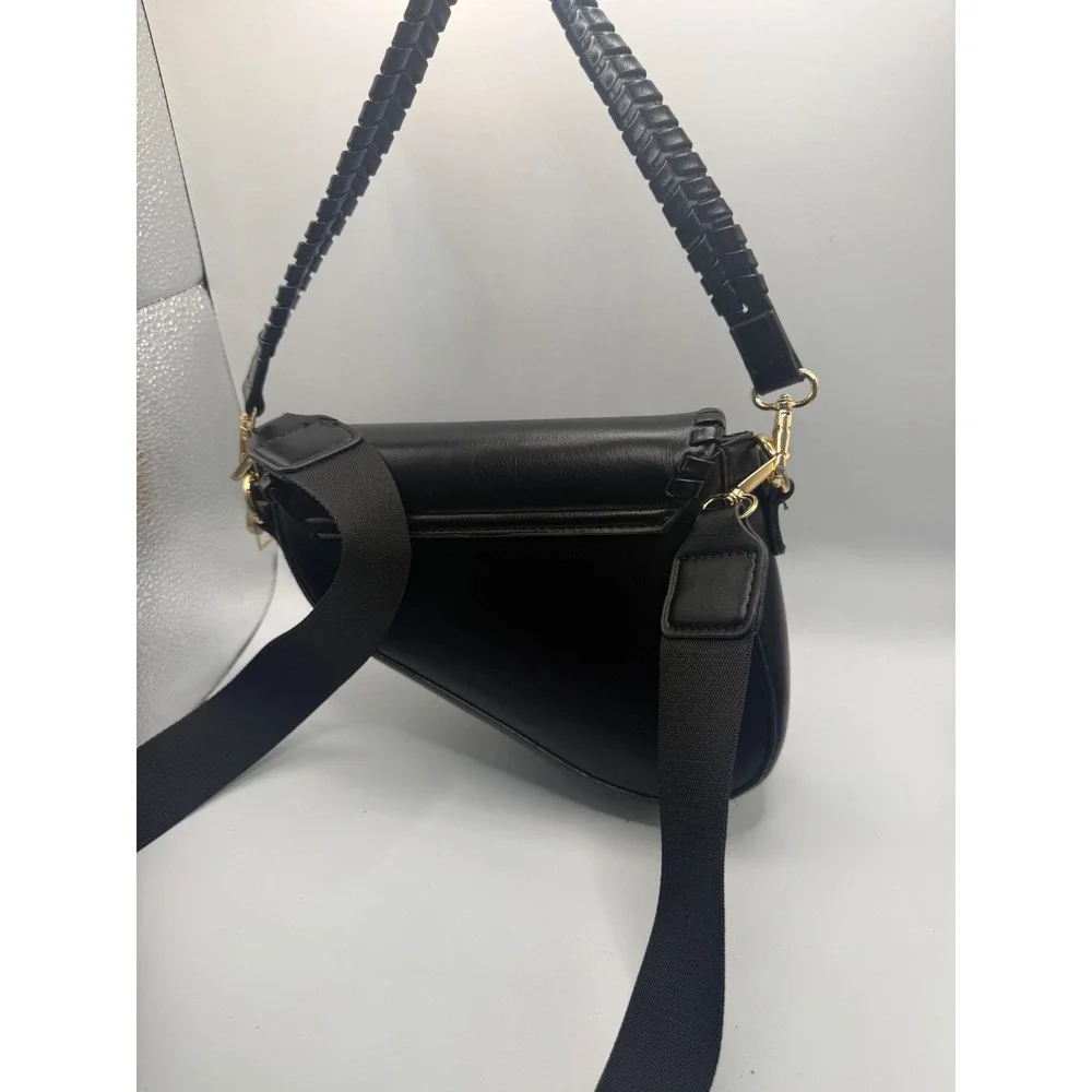 Unbranded Saddle Bag Women Small Black Excellent Whipstitch Crossbody Handbag